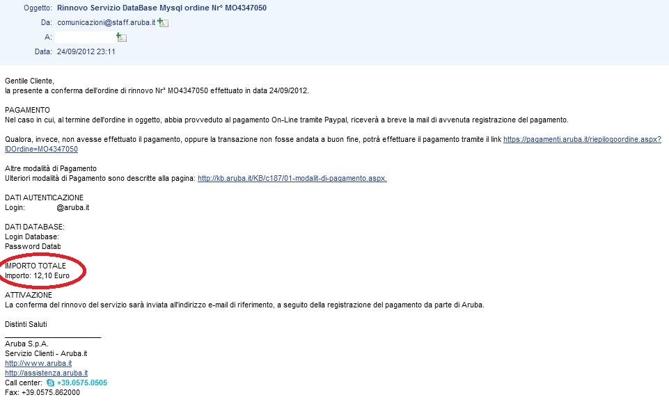 rinnovo 1 anno mysql